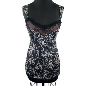 Anthropologie HARKHAM Black Pink Floral Silk Lace Top Blouse Size XS